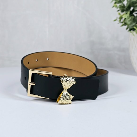 NWT Kate Spade Bow Leather Belt Polished Black S - Picture 1 of 5